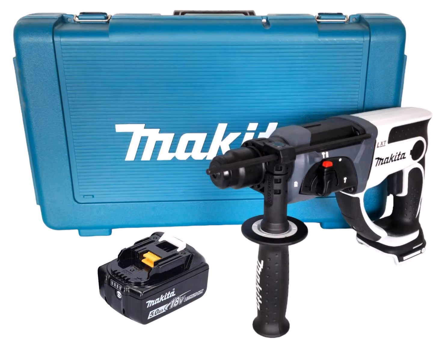 Makita DHR 202 T1W Trapano a percussione a batteria 18 V 20 mm 2,0 J bianco + 1x batteria ricaricabile 5,0 Ah + custodia - senza caricabatterie