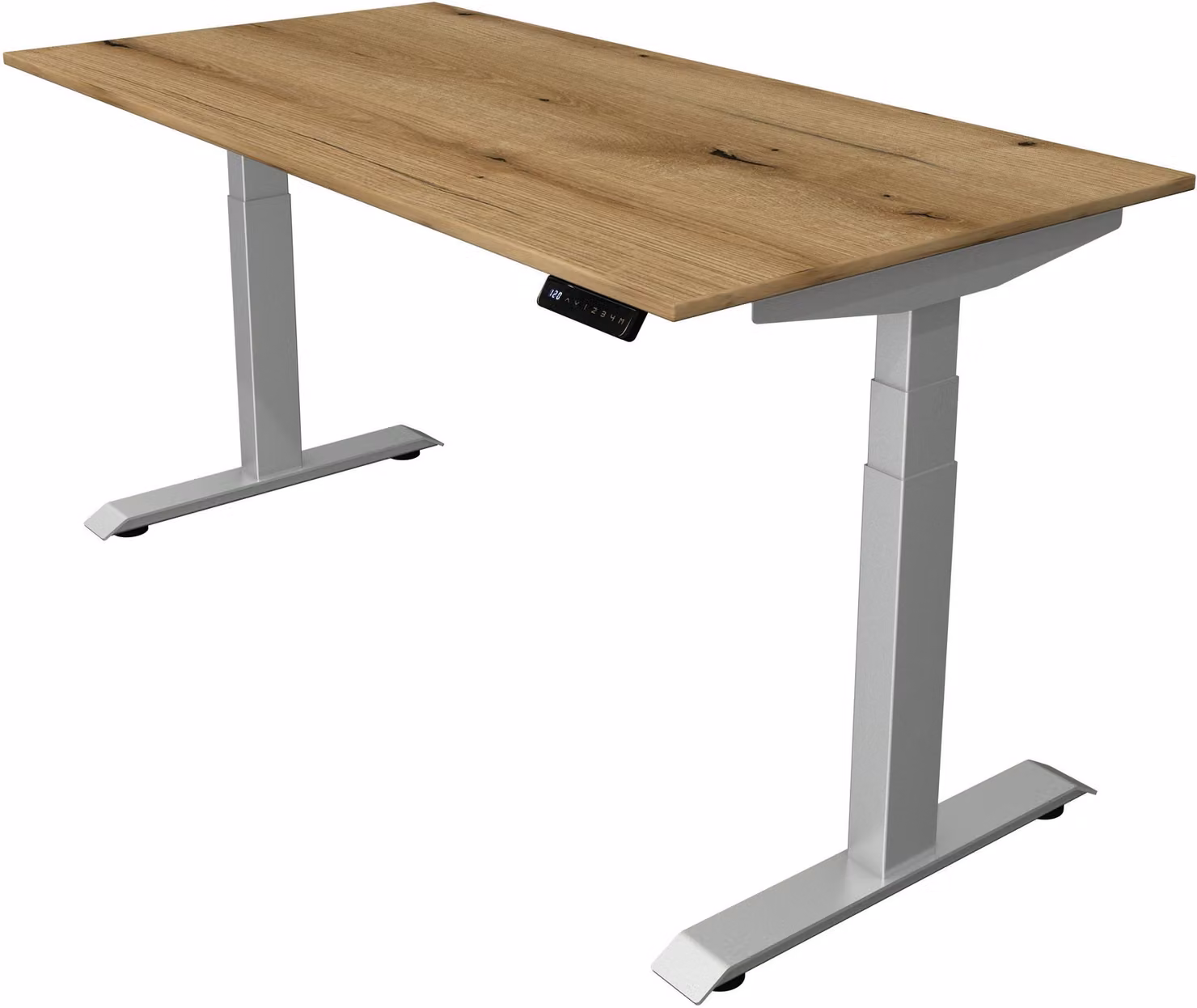 Scrivania Move 4 regolabile elettricamente in altezza, colore struttura:argento, dimensioni piano tavolo:160 x 80 cm, colore piano tavolo:rovere