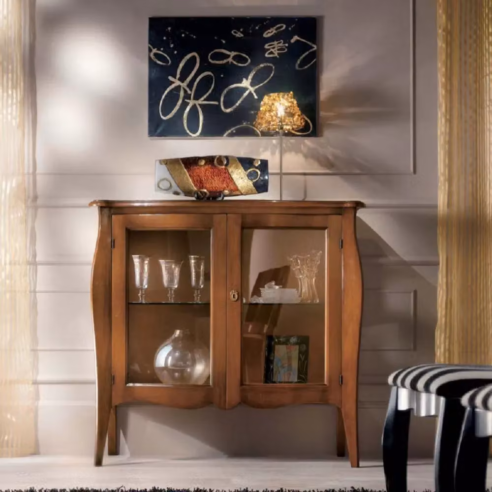Vetrina in legno stile arte povera con 2 ante in vetro tinta noce Mobili 2G L: 107 cm, P: 46 cm, H: 102 cm – 1