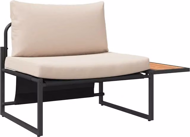 Set Salotto da Giardino Moderno con Divano a 2 Posti e Tavolino in Acciaio Verniciato e Legno di Acacia, Colori Marrone, Nero o Beige – 1