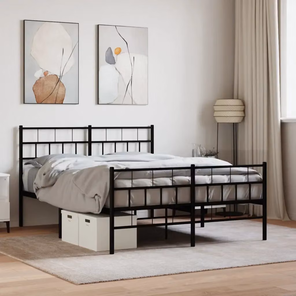 Letto matrimoniale con testiera e pediera in metallo nero opaco L/P/H: 140 x 190 cm – 2