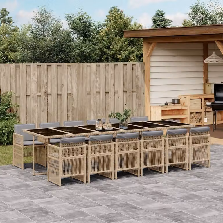 Maison Exclusive - Set Pranzo da Giardino 13 pz con Cuscini Beige Misto Polyrattan