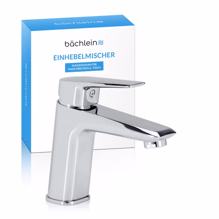 Rubinetto da bagno Bächlein dal look classico, miscelatore monocomando con cartuccia in Vetroceramica di lunga durata, 2 tubi di collegamento e chiave di montaggio, miscelatore da bagno cromato