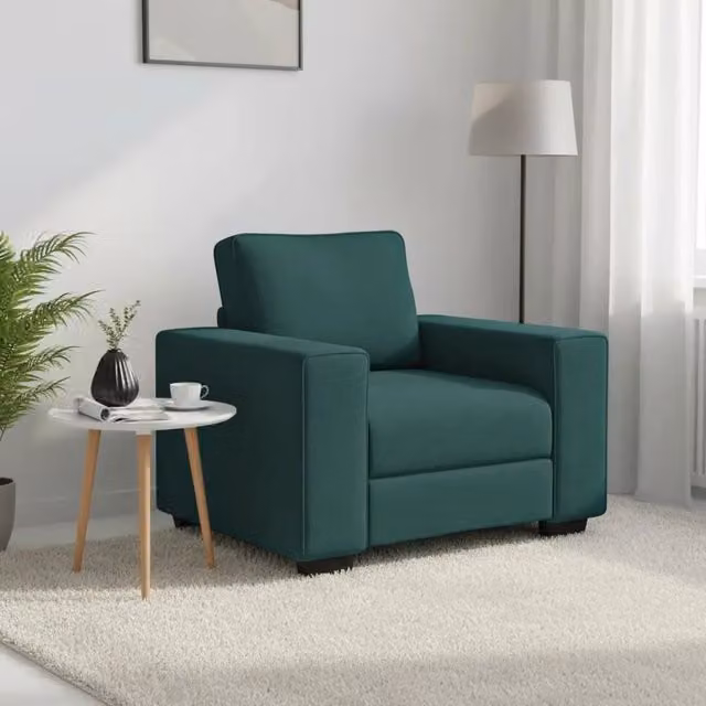 Poltrona Lounge Moderna in Tessuto Verde con Braccioli L: 100 cm, P: 77 cm, H: 82 cm