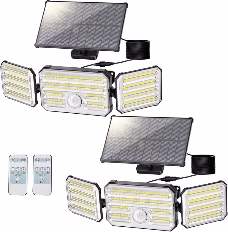 Set di 2 luci solari da esterno, con sensore di movimento, allarme, grado di protezione IP67, 600 lumen