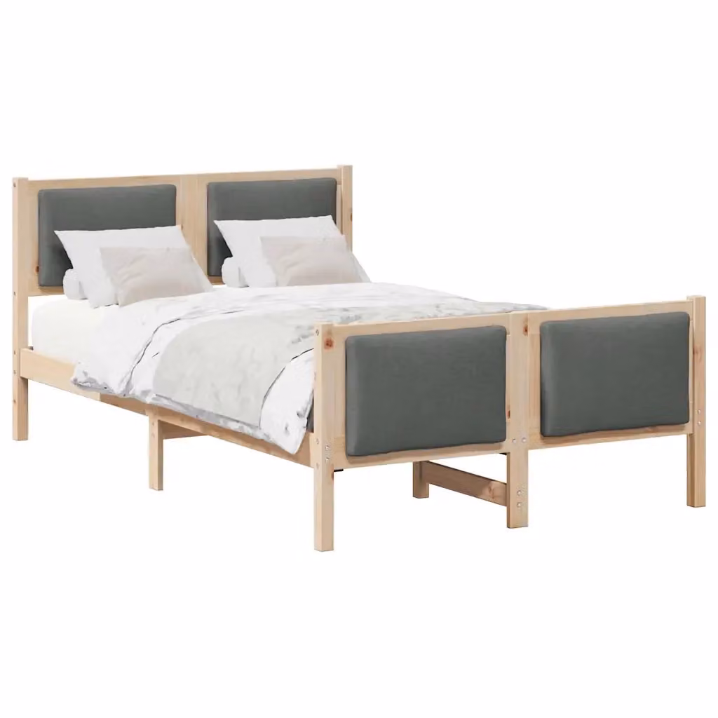 Struttura del letto moderna vidaXL in legno di pino e tessuto, Grigio e Marrone, L/P/H: 120 x 200 cm – 2