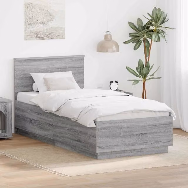Struttura letto con strisce LED e porte USB vidaXL in legno ingegnerizzato Grigio 70 x 140 cm
