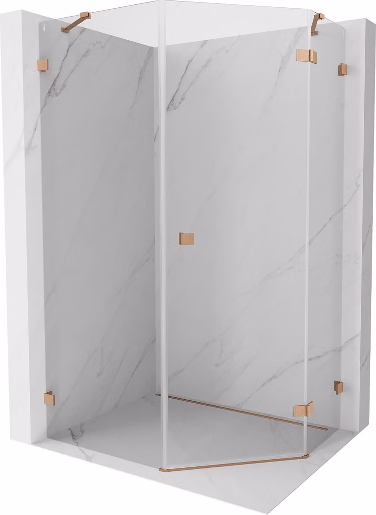 Mexen Lunar cabina doccia pentagonale a battente destra 90 x 100 cm, trasparente, rame spazzolato - 831-090P-100L-65-00-P