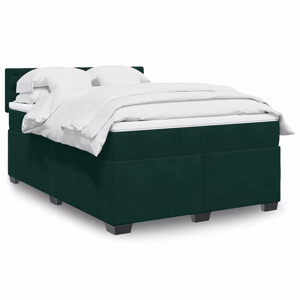 vidaXL Giroletto a Molle con Materasso Ibrido in Velluto Verde e Bianco L/P/H: 140 x 200 cm
