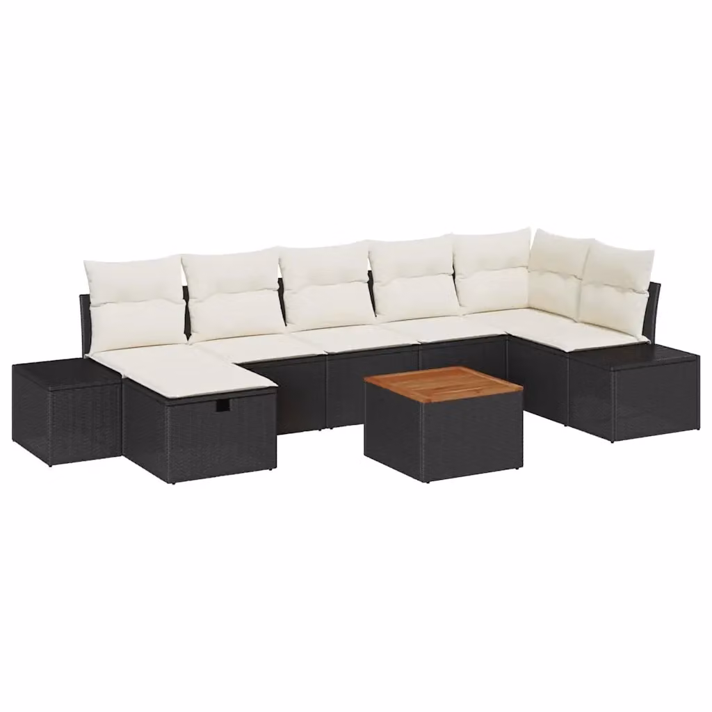 Set Divano da Giardino vidaXL 8 pz Nero con Cuscini e Tavolino da Esterno in Rattan e Acciaio – 2