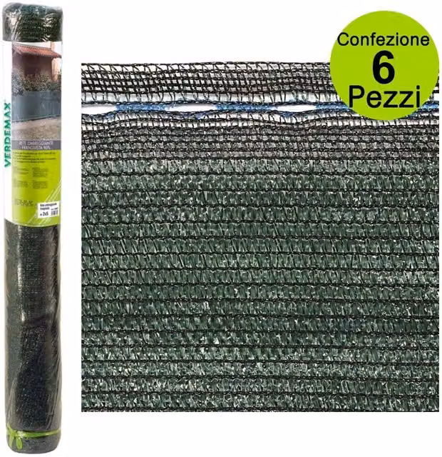 Rete frangivista ombreggiante Verdemax colore verde con protezione solare al 90%, H: 4 m x L: 30 m