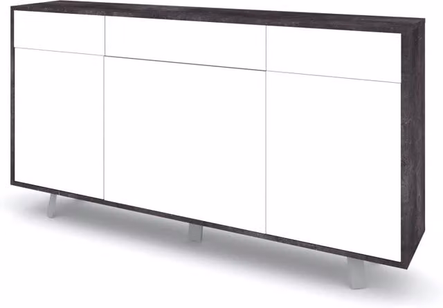 Credenza 3 ante/3 cassetti VELBRUK nero pietra/bianco pietra