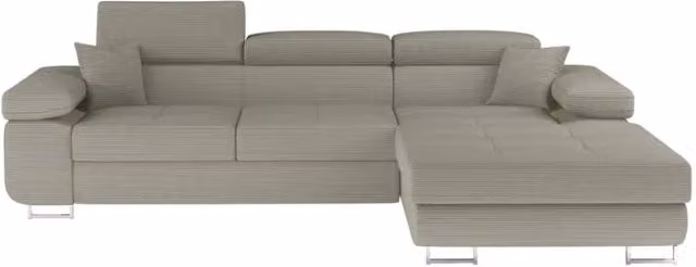 Divano ad angolo trasformabile AMANDA MEUBLORAMA beige in velluto a coste con contenitore e funzione letto L/P/H: 280 x 149 x 90 cm