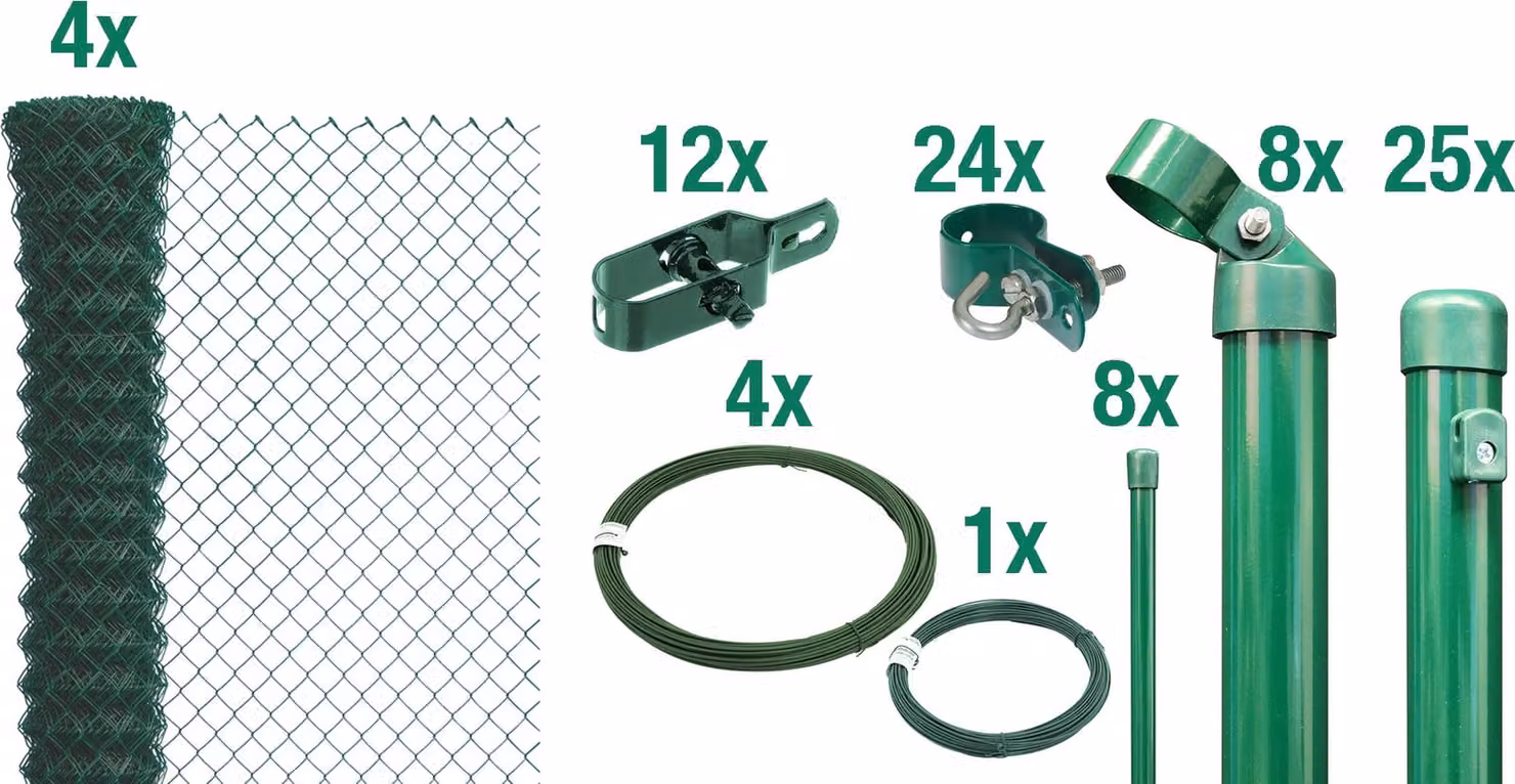 Alberts 634964 Recinzione in rete metallica come set completo di recinzione, da inserire nel calcestruzzo, verde, altezza 125 cm, lunghezza 60 m