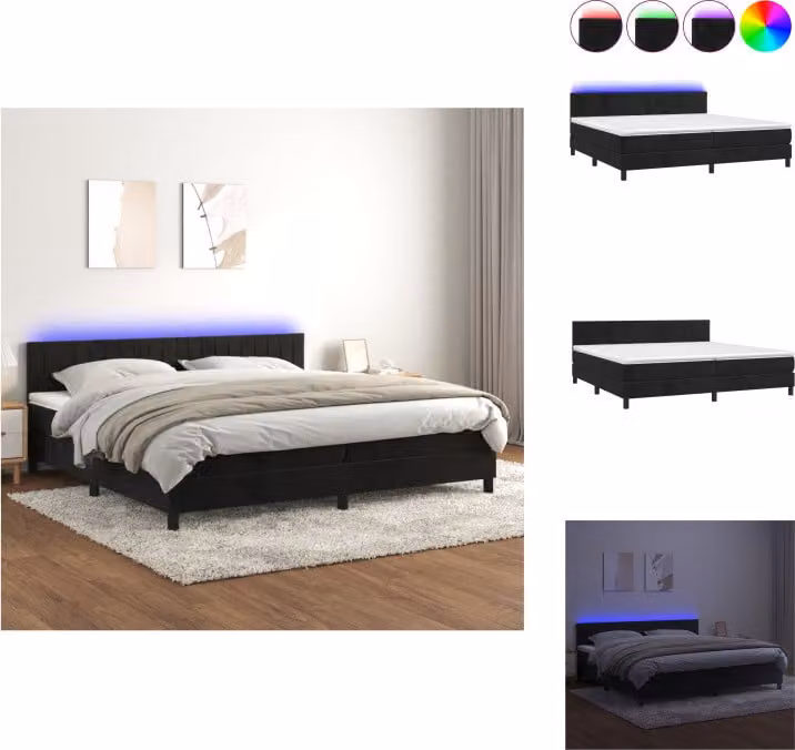 vidaXL Letto a molle con materasso e LED nero 200x200 cm in velluto - Letti e strutture letto