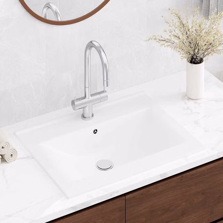 Lavello rettangolare in ceramica bianca vidaXL con foro rubinetto, L 60 cm, P 46 cm, H 16 cm