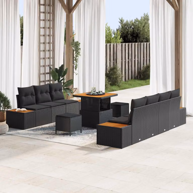 Maison Exclusive - Set da giardino composto da 10 pezzi, divano in rattan sintetico nero