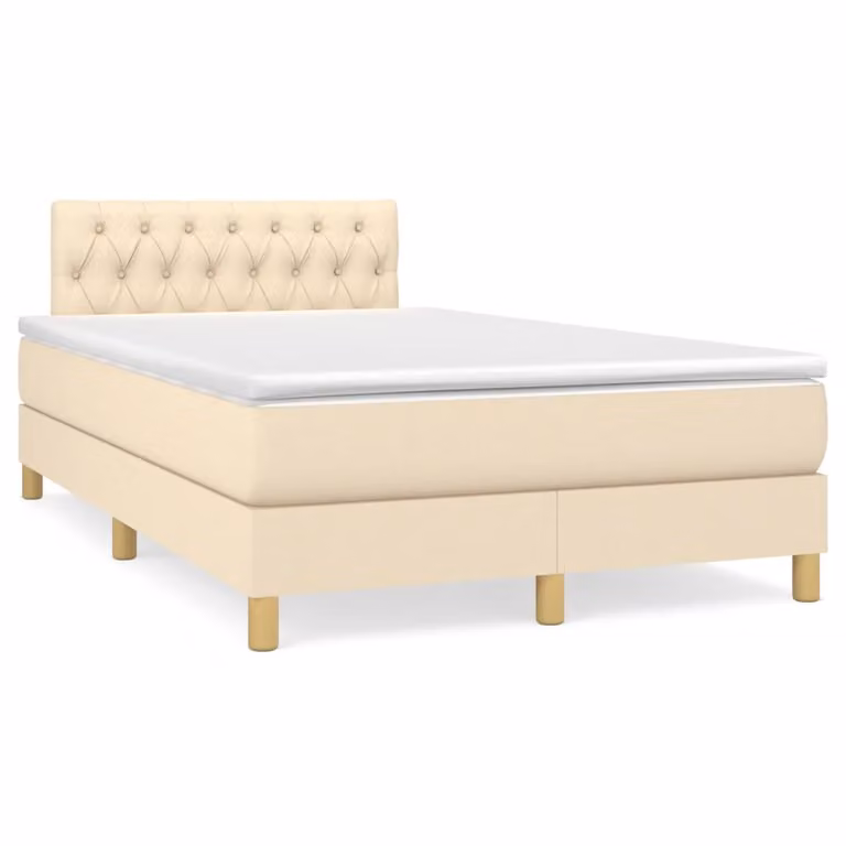 vidaXL Giroletto a Molle Ibrido con Materasso in Tessuto Beige e Bianco, Struttura in Legno di Pino, L/P: 120 x 200 cm