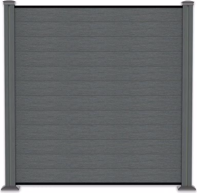 Recinzione frangivista in WPC grigio Set completo Lunghezza totale 1,89 m Recinzione a incastro 1 elemento di recinzione con 2 pali 190 cm Supporto per pali da avvitare e materiale di montaggio