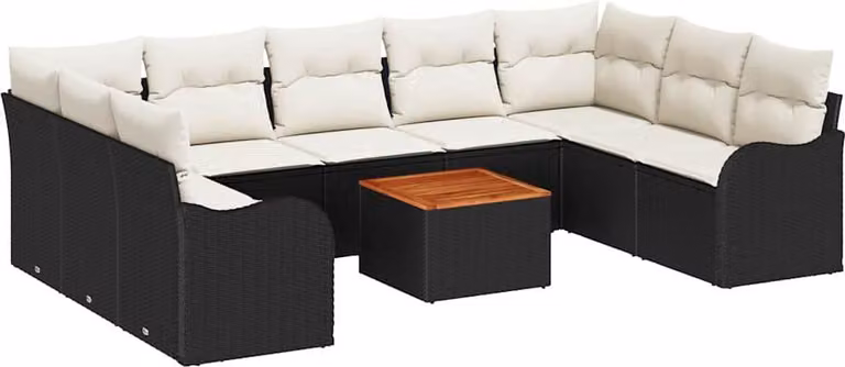 Set Divano da Giardino con cuscino 10 pcs Nero polyrattan