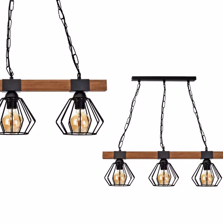 Lampada a sospensione ULF, finitura nera/legno, 3 attacchi E27