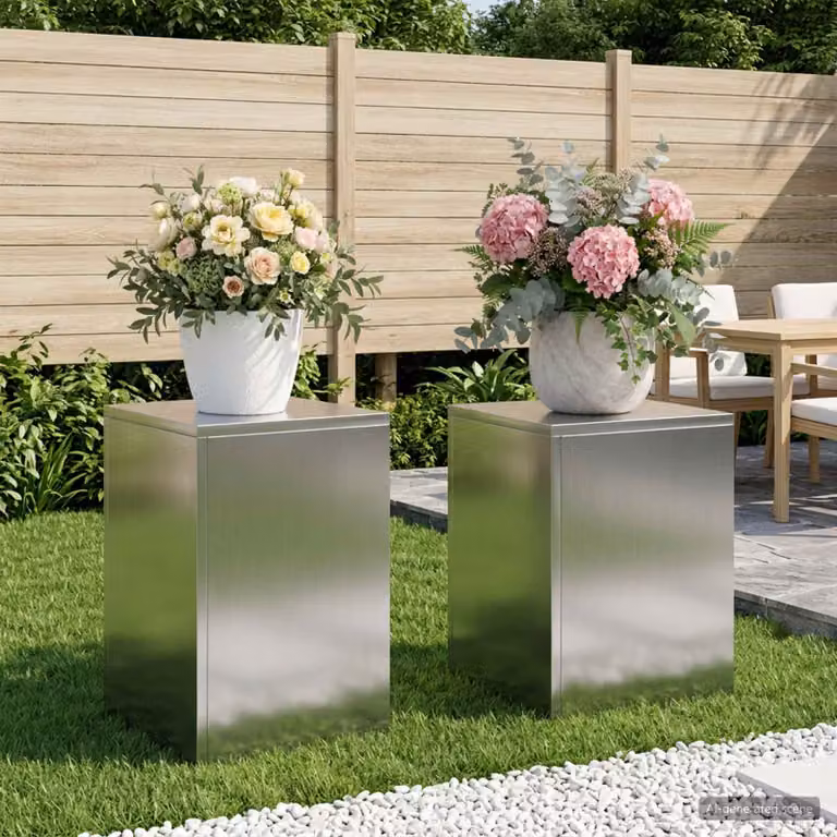 Set di 2 supporti per piante vidaXL in acciaio inox color argento L/P/H: 30 x 30 x 40 cm