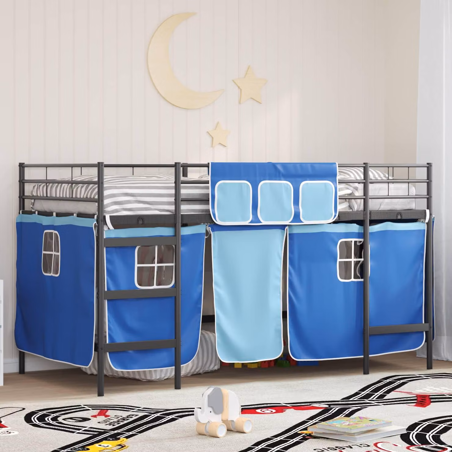 Maison Exclusive - Letto a castello per bambini con tende, colore: nero e blu