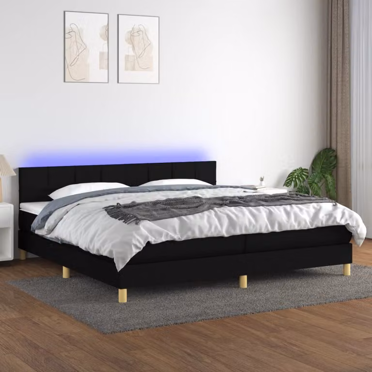 Letto Ibrido con Materasso e Illuminazione LED vidaXL, Nero, L/P: 200 x 200 cm