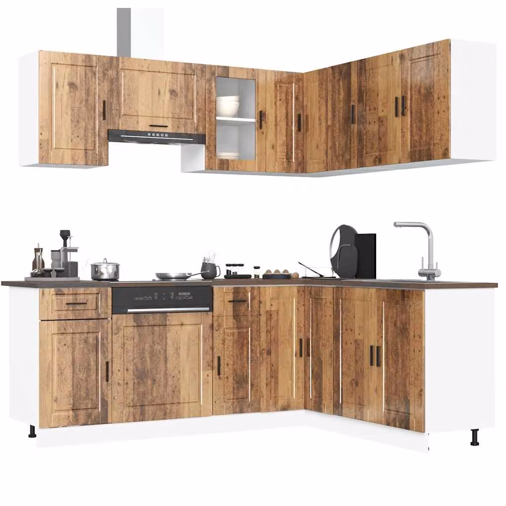 Set di mobili da cucina vidaXL composto da 11 pezzi in stile rustico color marrone con dettagli in legno e vetro