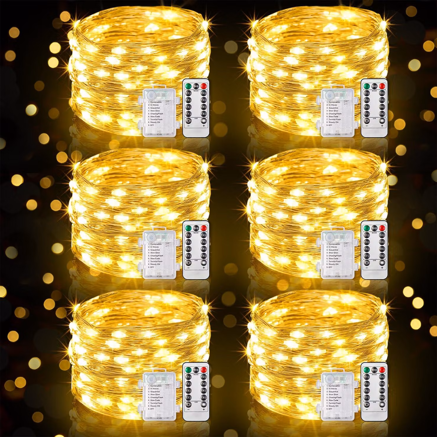 Catena luminosa a LED, 10 metri, 100 LED bianco caldo, alimentazione a batteria, con timer