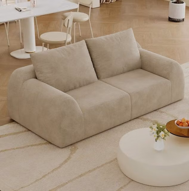 Divano 190 cm in tessuto di ciniglia khaki con imbottitura in schiuma elastica