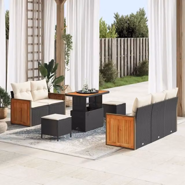 Set Divano da Giardino 8 pz 8-Numero di posti Nero e Crema 3363120