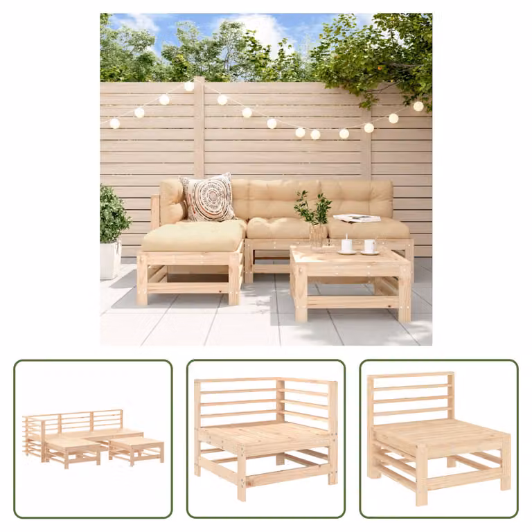 The Living Store Set da salotto da giardino in pino massiccio da 5 pezzi