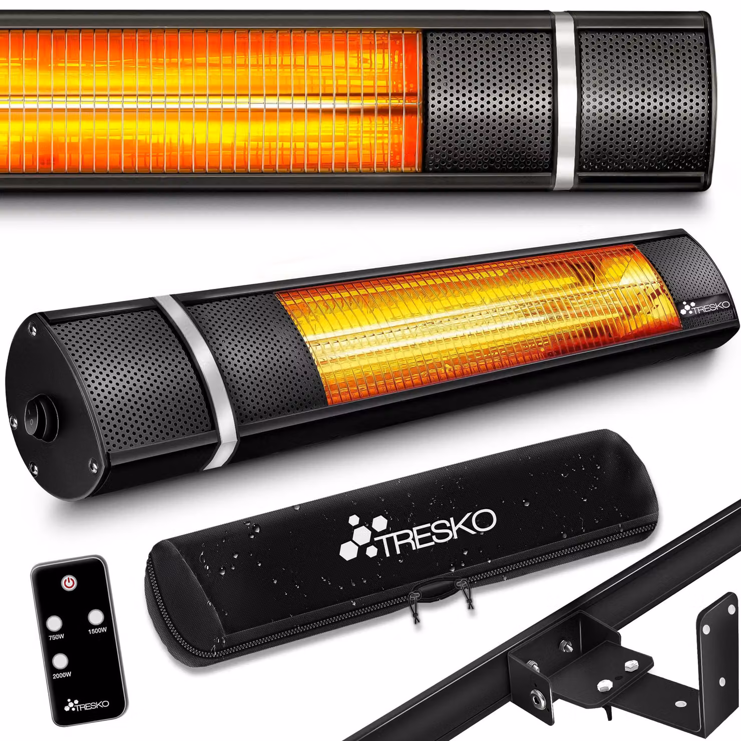 Riscaldatore a infrarossi da parete per esterni - Potenza: 2000 W - Alluminio nero - Per uso esterno