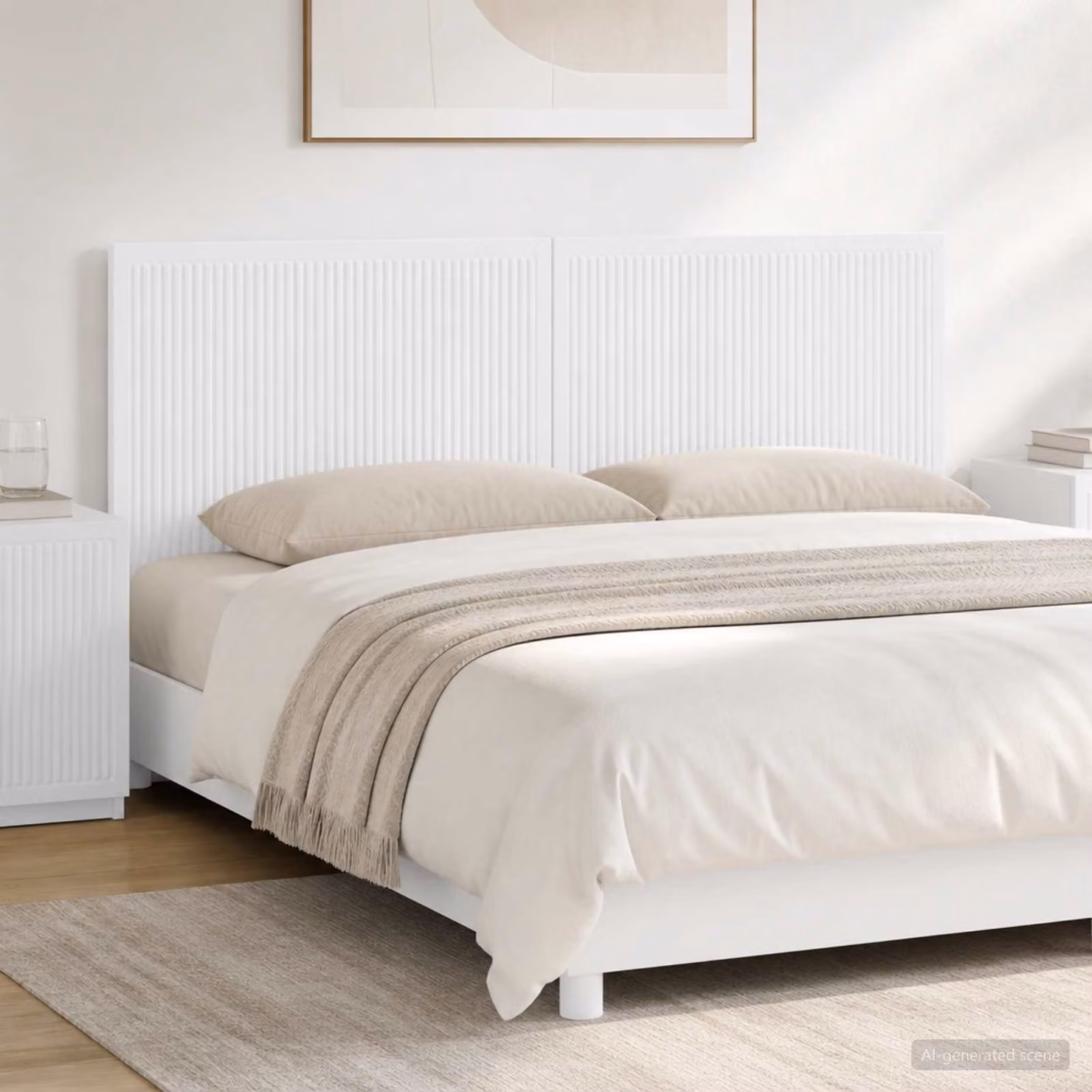 Testiera da muro vidaXL EDE bianca in legno ingegnerizzato con ripiano integrato L 140 x H 50 x P 12 cm