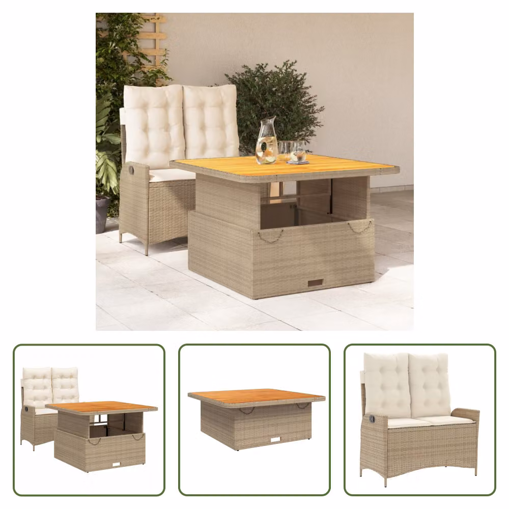The Living Store Set da pranzo da giardino a 2 pezzi con cuscini Beige poly rattan
