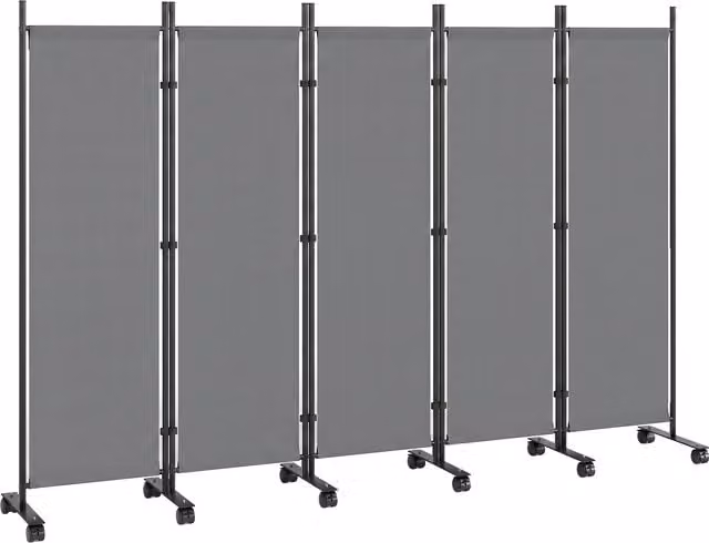 Paravento pieghevole Outsunny a 5 pannelli con 12 ruote, Grigio scuro, L: 252 cm, P: 40 cm, H: 170 cm – 1