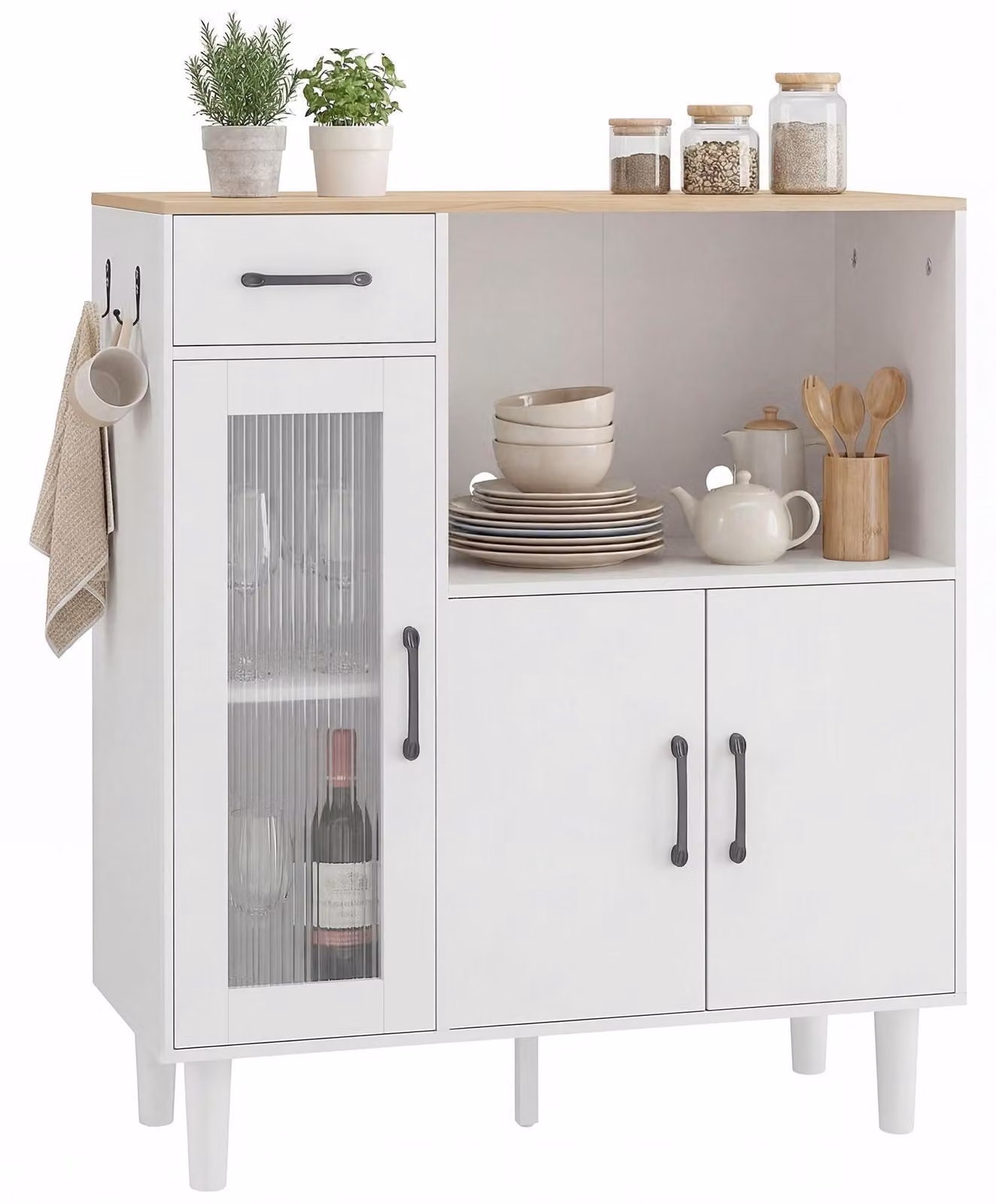 Credenza da cucina HOMCOM con cassetto, 2 ante, ripiano aperto e porta
