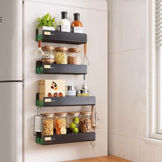 Scaffale magnetico per erbe aromatiche con 16 ganci, nero, multifunzionale