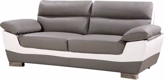 Divano fisso in pelle ricostituita e PVC " Dallas" - 210 x 88 x 90 cm - 3 posti a sedere - Grigio/bianco