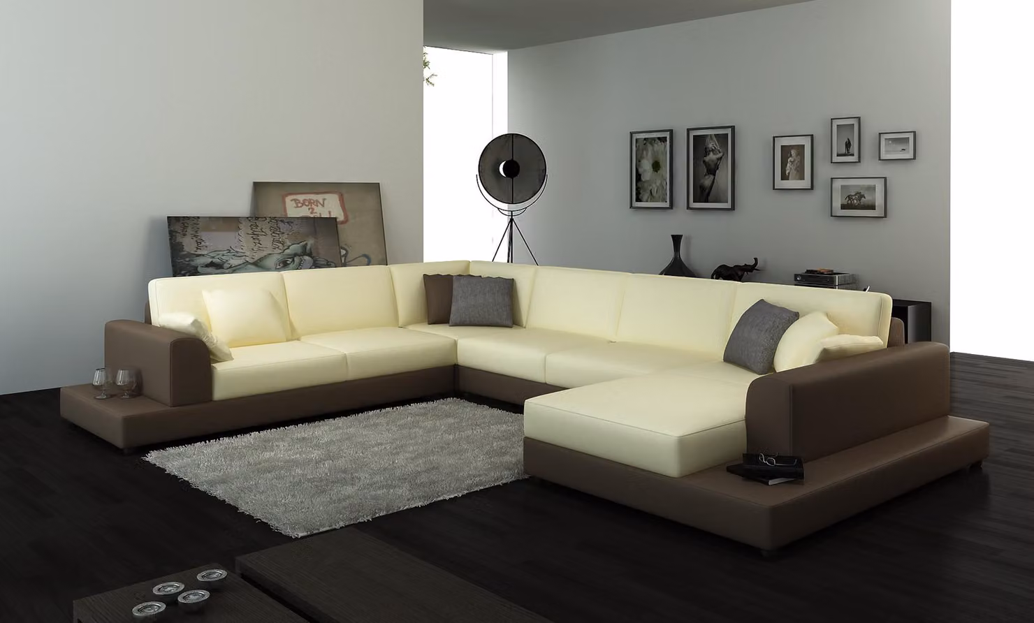 Wohnlandschaft Wohnzimmer Ecksofa Leder Sofa Couch Polster Sitz Garnitur Sofas