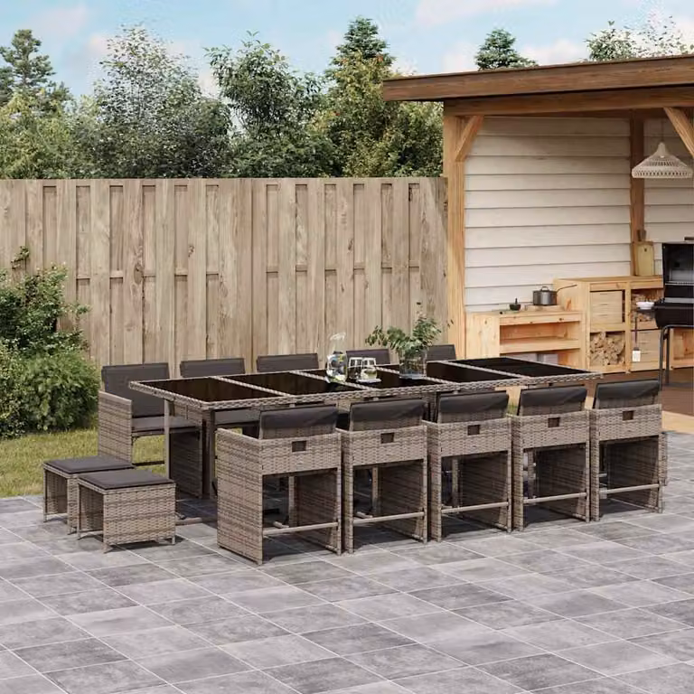 vidaXL Set da Pranzo da Giardino 15 pz in Polyrattan con Cuscini Grigio e Nero