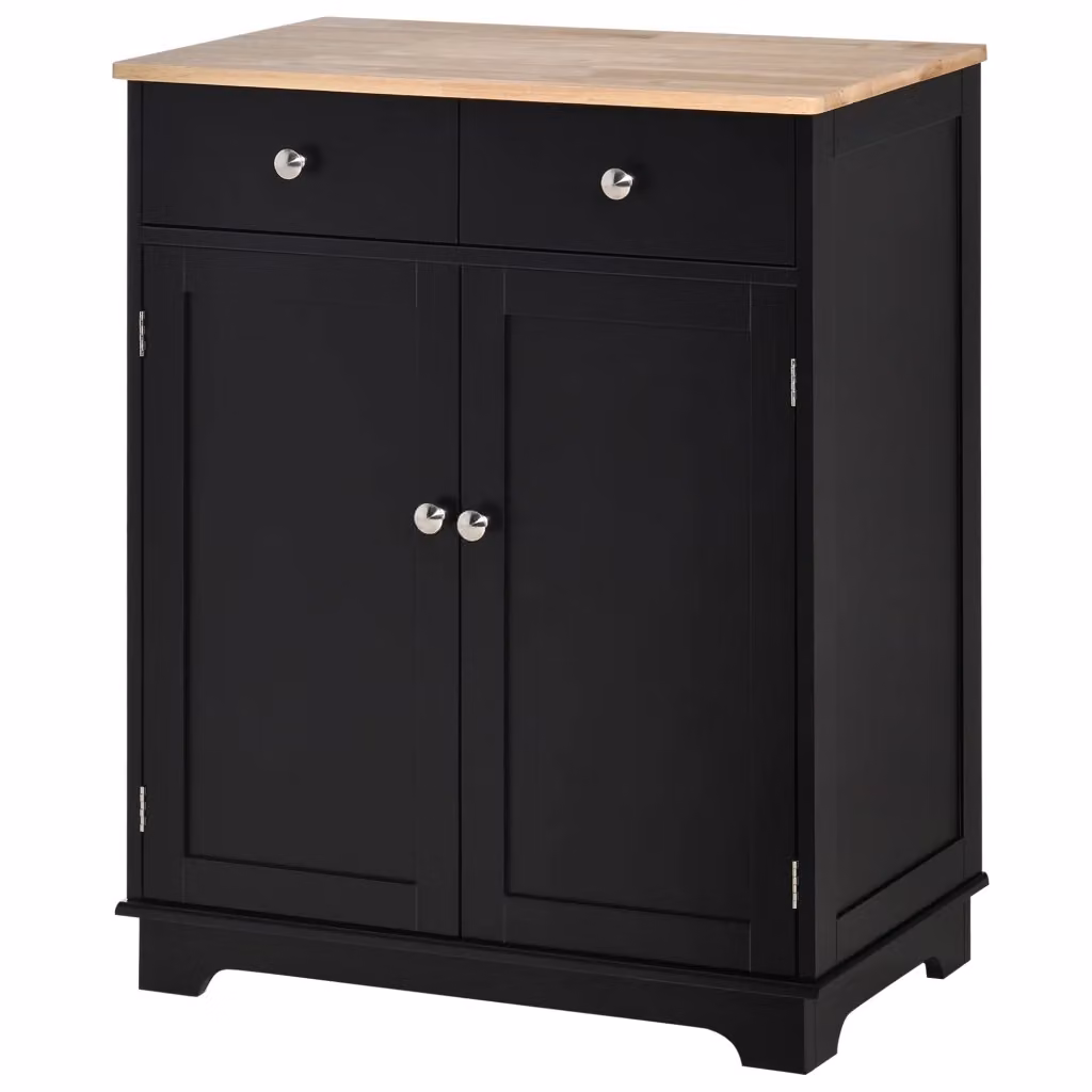 Mobile buffet Minimal per soggiorno e cucina con ante, 2 cassetti e ripiani regolabili, nero e legno naturale, L 68 cm x P 40,3 cm x H 85 cm – 2