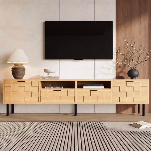 Mobile TV Minimal con 2 cassetti e 2 ante colore rovere e beige, L: 200 cm, P: 35 cm, H: 44,5 cm