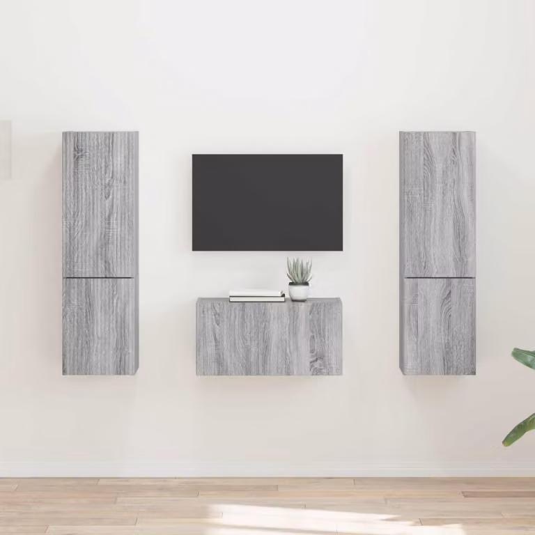 Set mobile TV moderno vidaXL in legno MDF grigio con 5 pezzi e passacavi