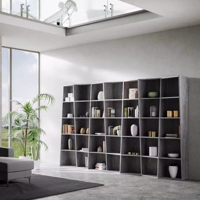 Libreria Trek Itamoby con 7 elementi, colore Cemento, H 200 cm x L 317 cm x P 35 cm – 1