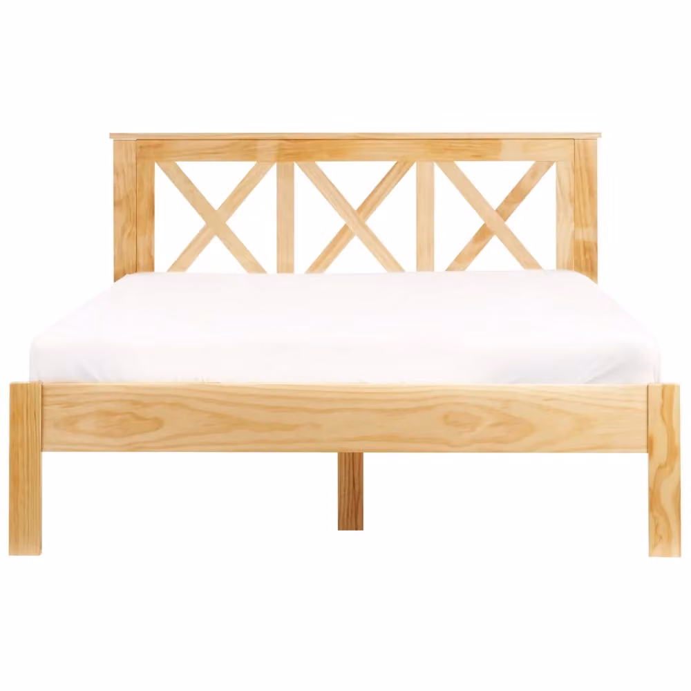 Letto Beliani in legno di pino marrone con rete a doghe in stile scandinavo L/P/H: 208 x 140 x 90 cm – 2