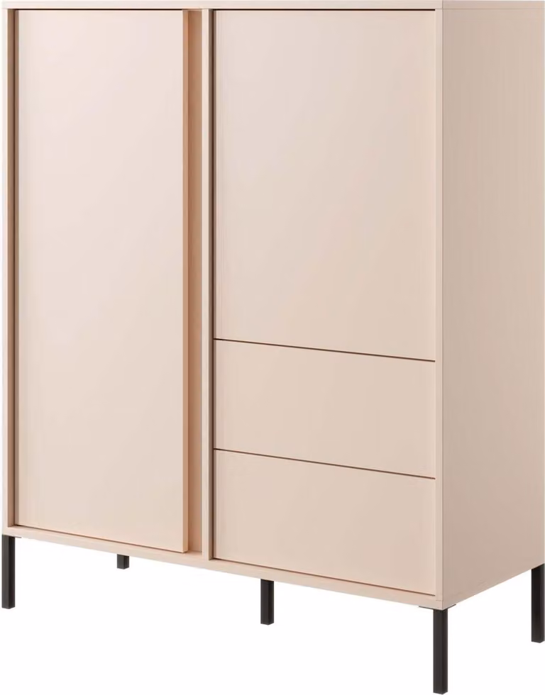 FURNLUX Credenza Dast Beige Und Black 103cm / Hauptfarbe: Beige / Dimensioni: 103 x 40 x 123 cm