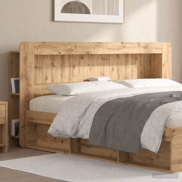 Testata del letto moderna vidaXL con ripiano integrato in legno marrone L/P/H: 200 x 200 cm – 1