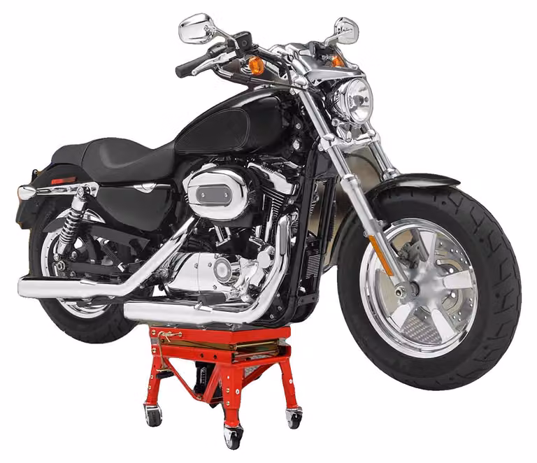 Sollevatore per motociclette, altezza regolabile da 30 a 80 cm, capacità di carico 159 kg, struttura robusta in ferro e gomma, ruote universali, funzionamento idraulico